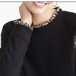 J crew black sweater leopard print trim sweater size XS